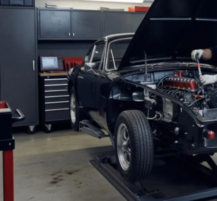 Engine rebuild work in a professional workshop