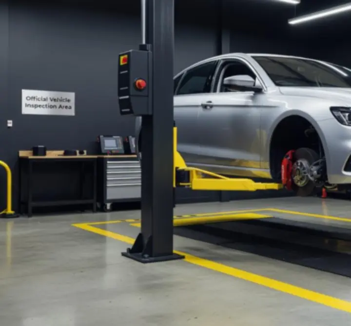 Vehicle positioned in a professional MOT testing bay at FFD GROUP LTD